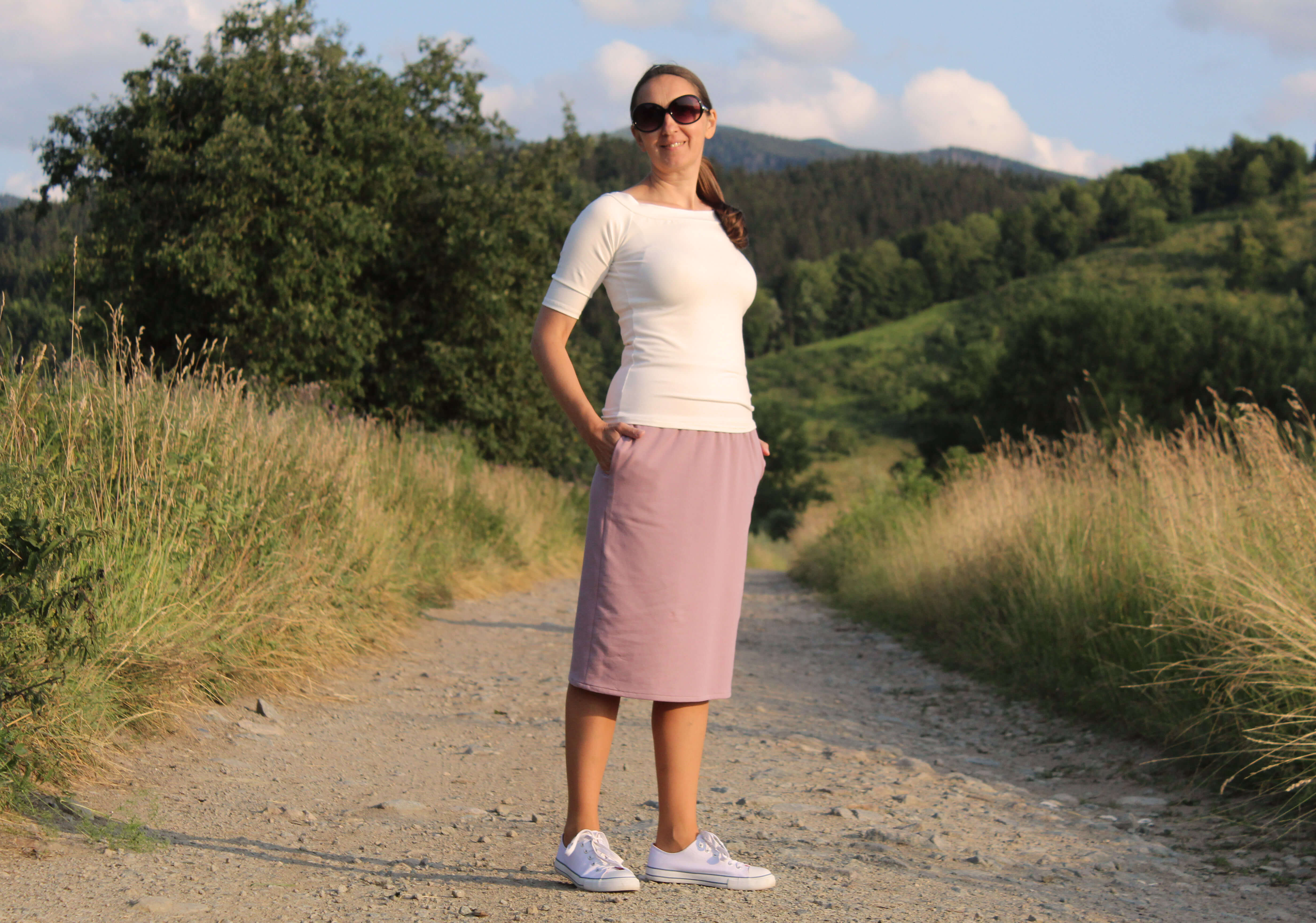 Trojštvrťová sukňa ružová