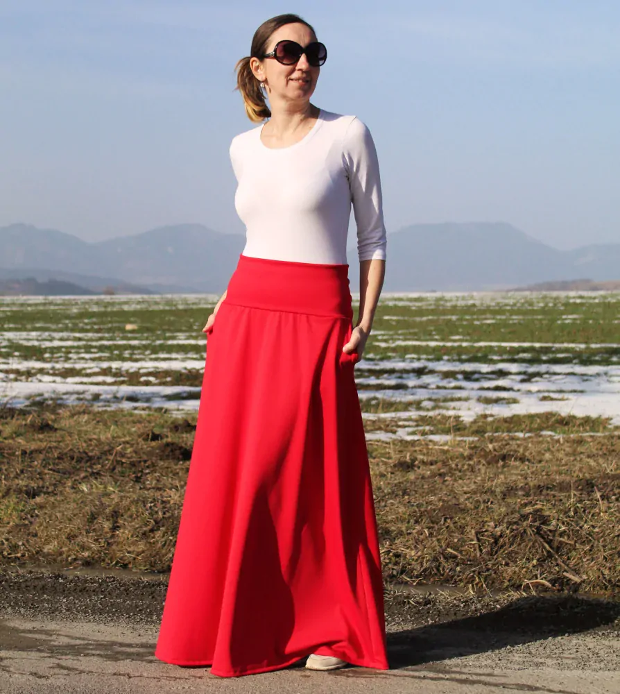 Úpletová sukňa červená