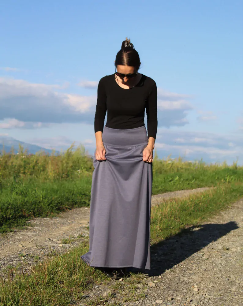 Úpletová sukňa šedomodrá - denim