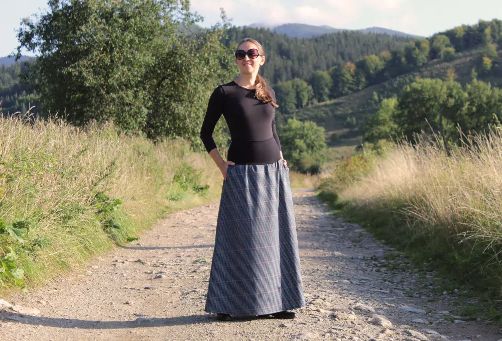 Dlhá sukňa šedomodrá