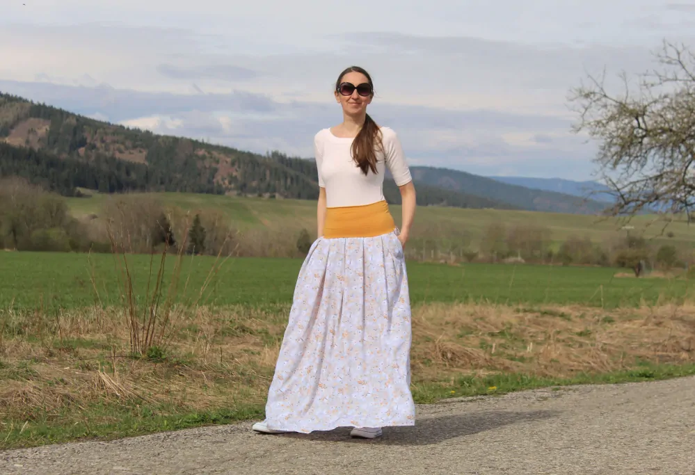 Viskózová sukňa šedo-horčicová