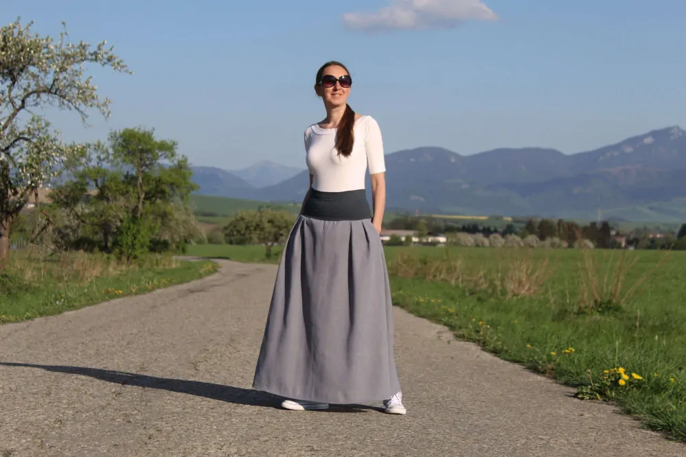 Ľanová sukňa šedá