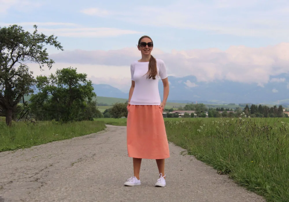 Ľanová sukňa broskyňová