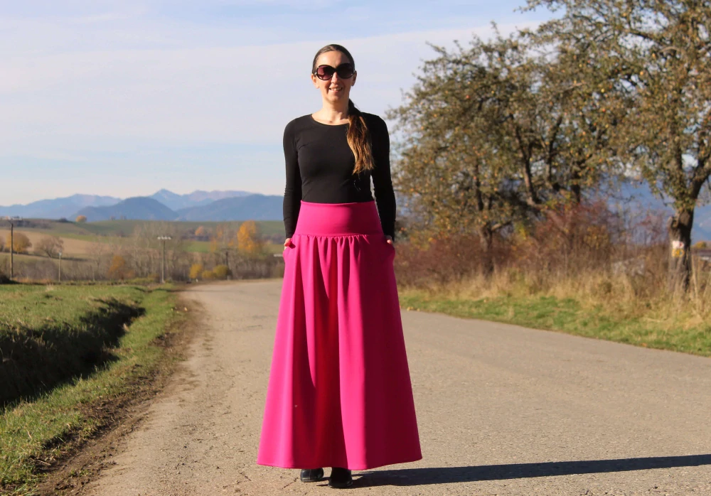 Úpletová sukňa cyklámenová