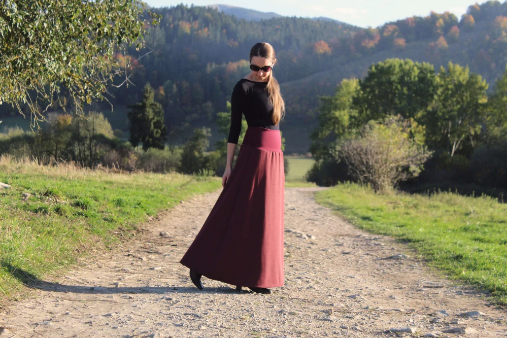 Dlhá sukňa "vínový melír"