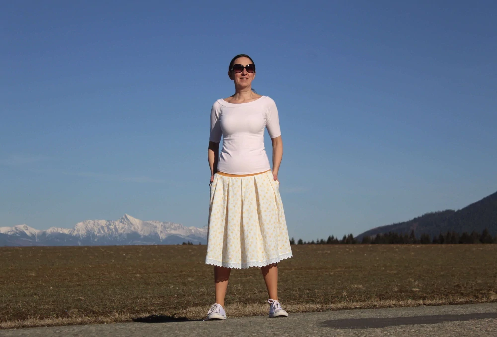 Mušelínová bielo-žltá púpavová sukňa