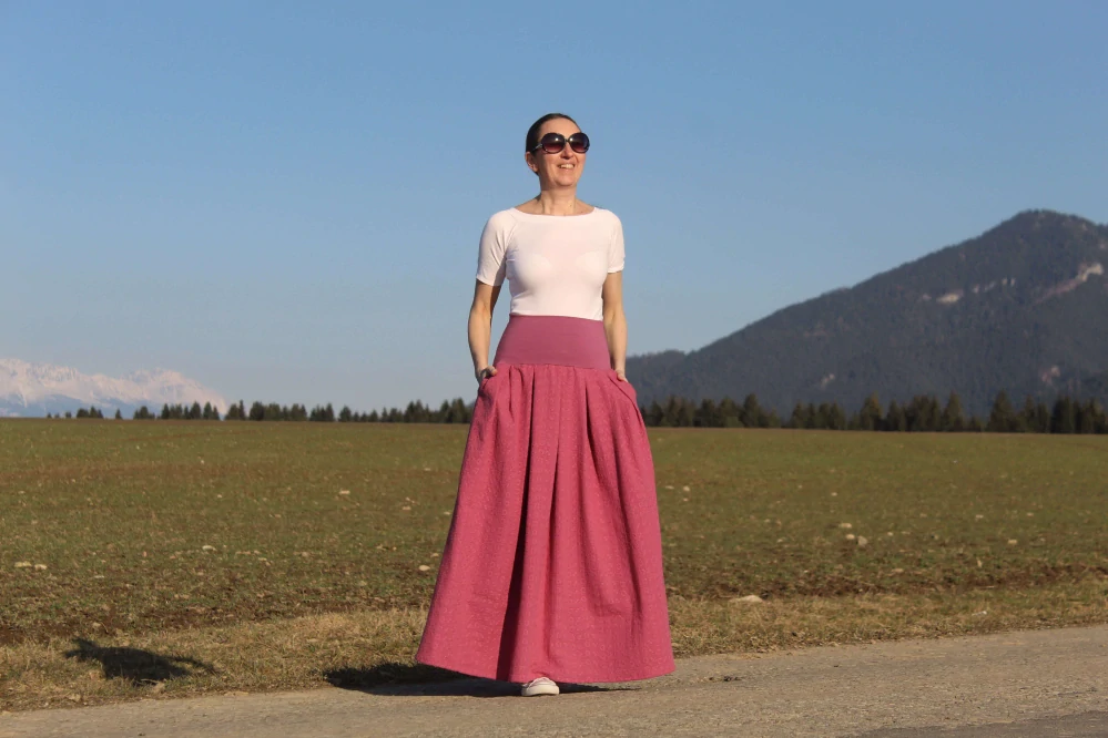 Mušelínová sukňa dlhá – staroružová madeira