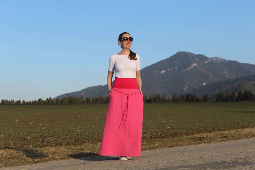 Mušelínová sukňa dlhá – ružová