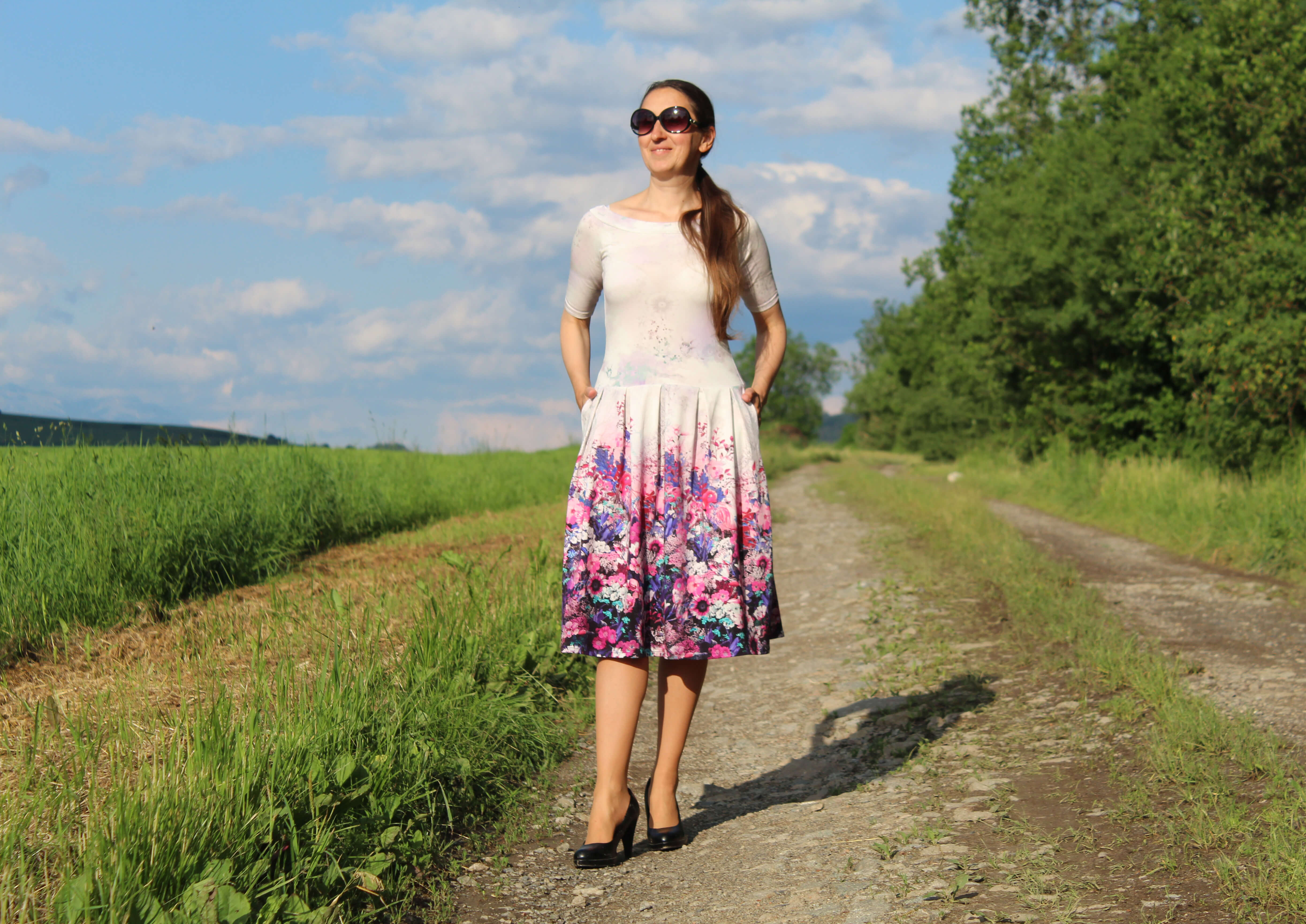 Úpletové šaty fialovo-ružová lúka