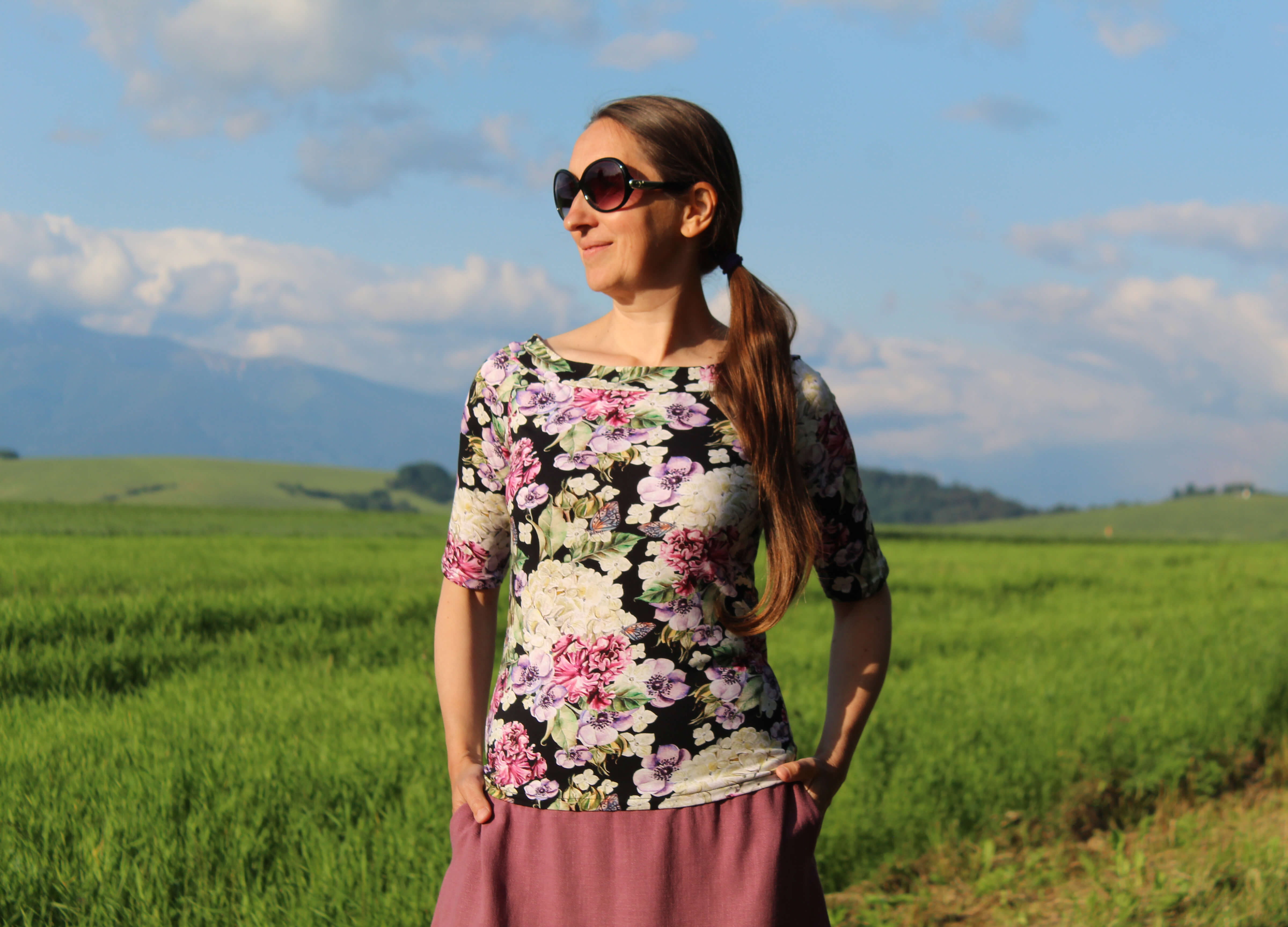 Tričko čierne s hortenziami