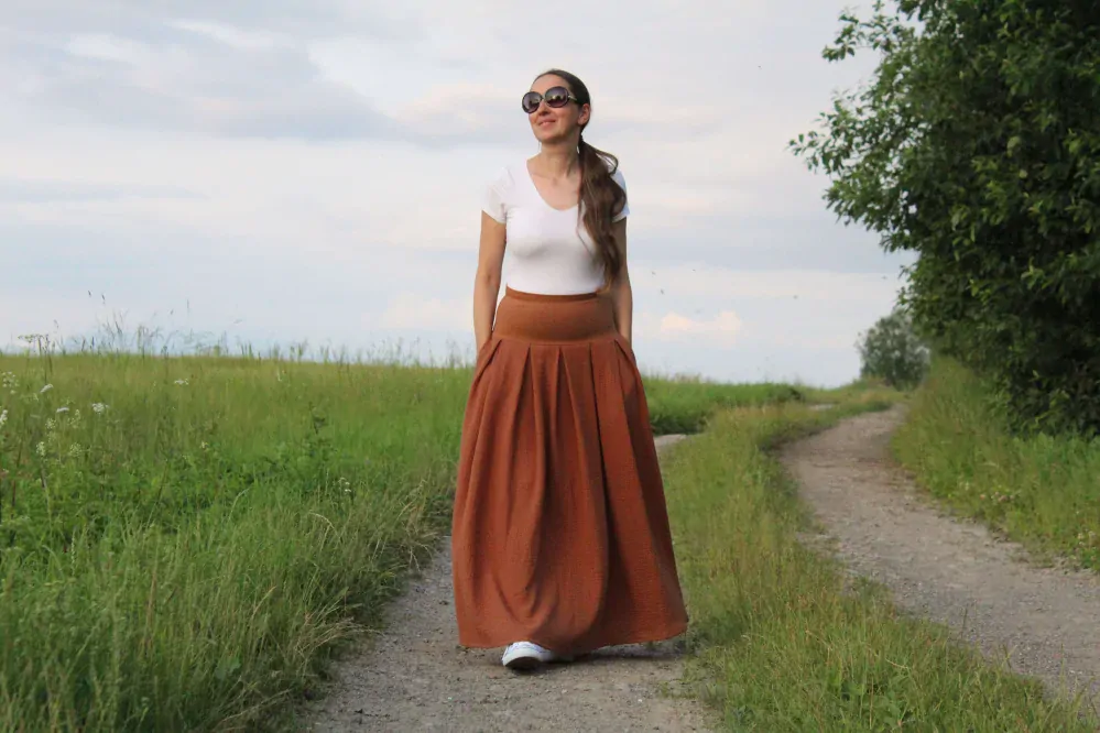 Mušelínová skladaná sukňa "koňak"