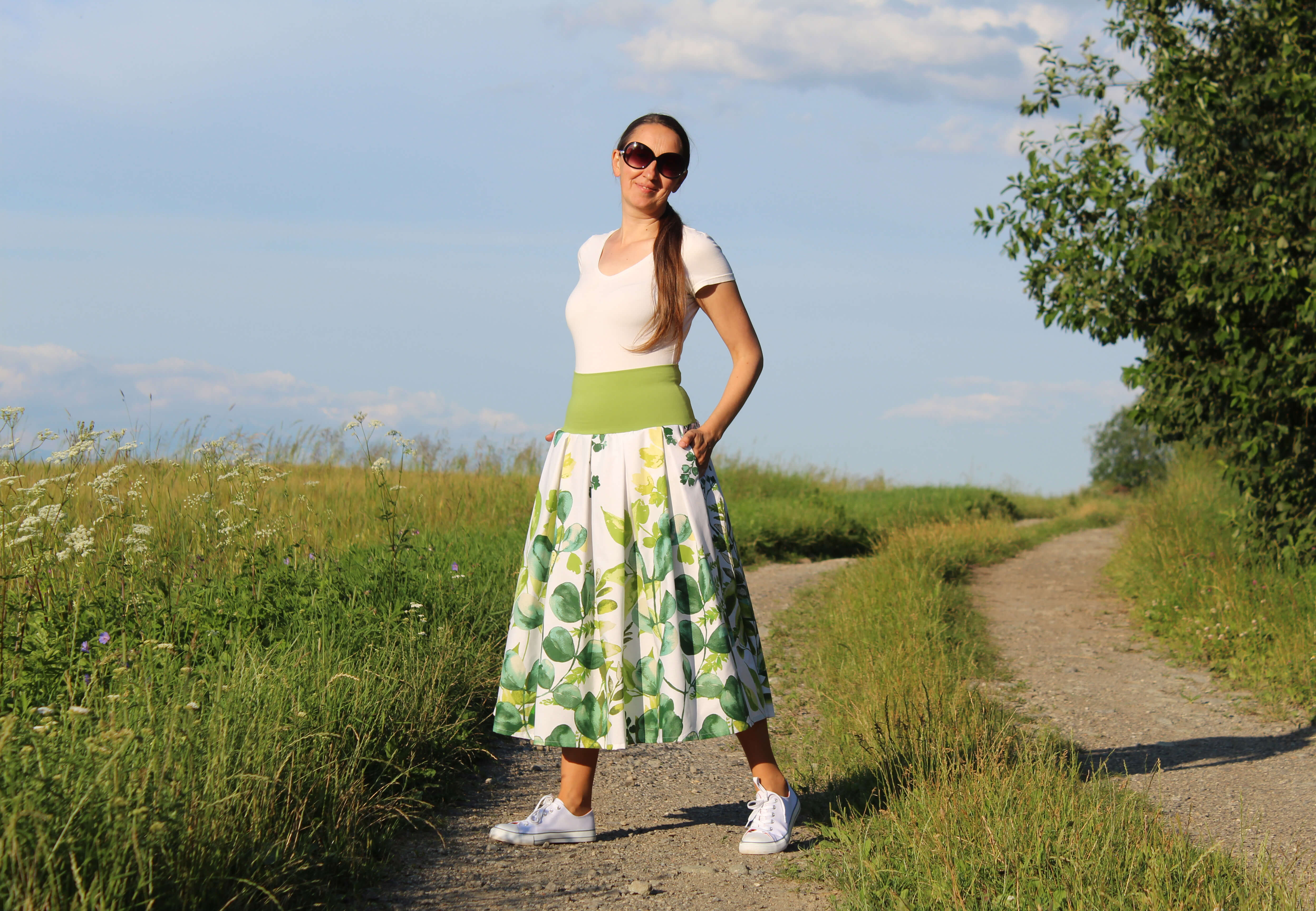 Bavlnená skladaná sukňa eukalyptus