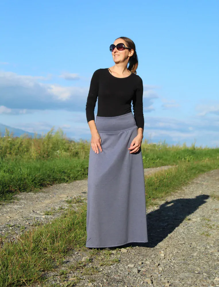 Úpletová sukňa šedomodrá - denim