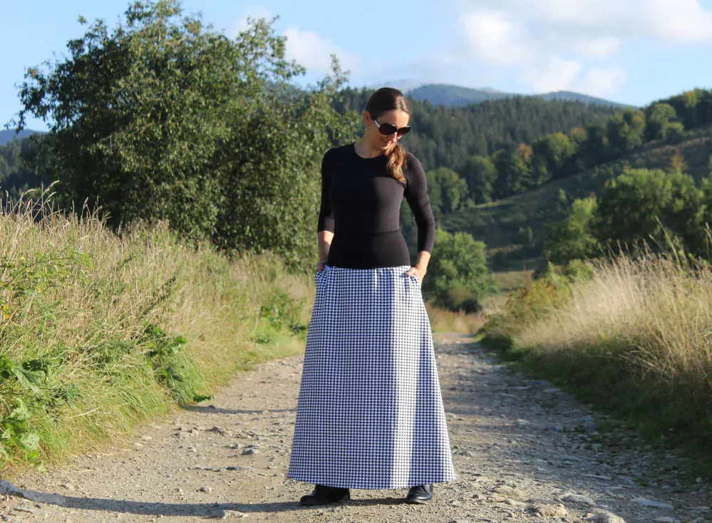 Dlhá sukňa čierno-biele pepitko