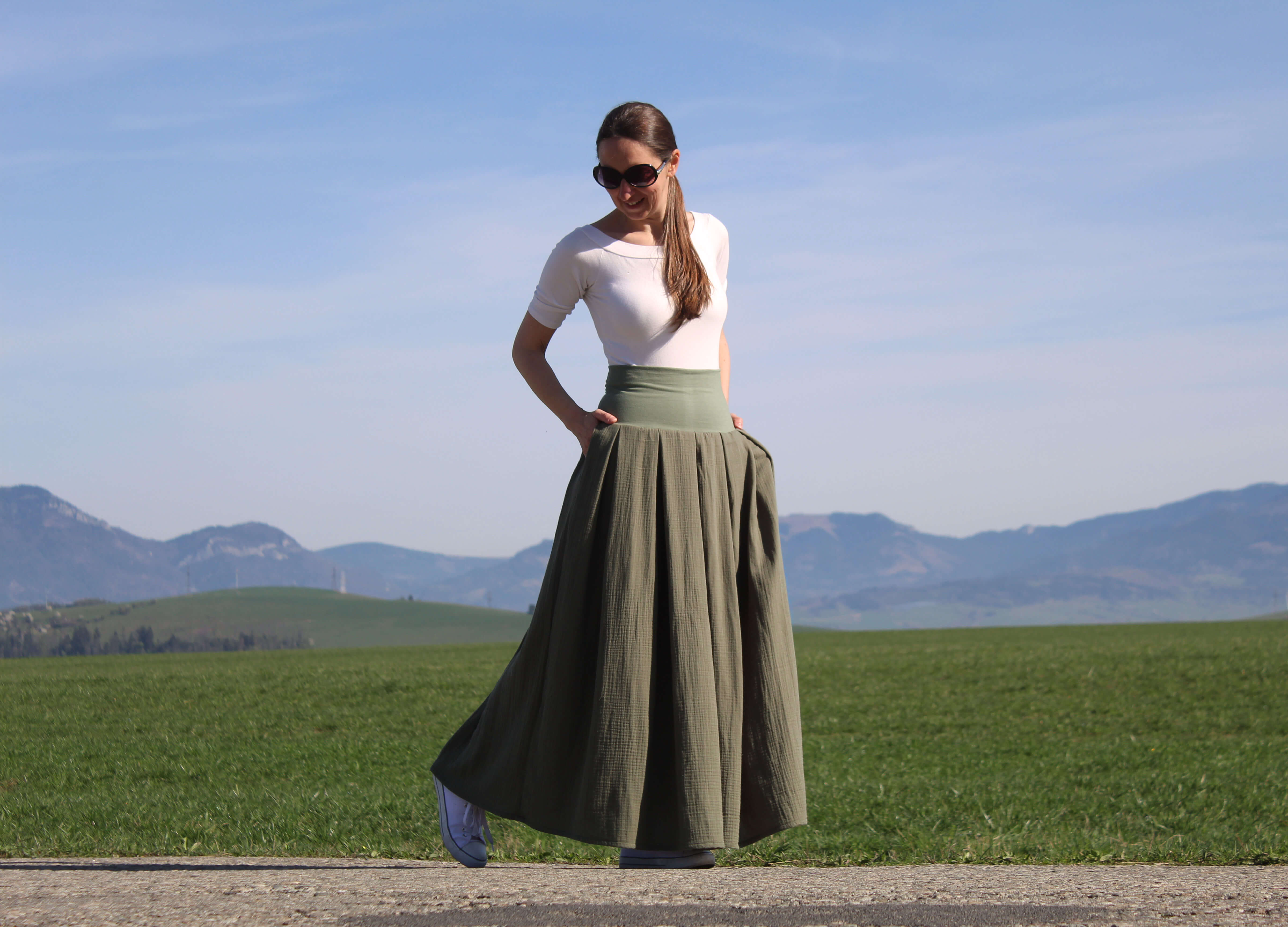 Mušelínová skladaná sukňa zelená veľ. S-M