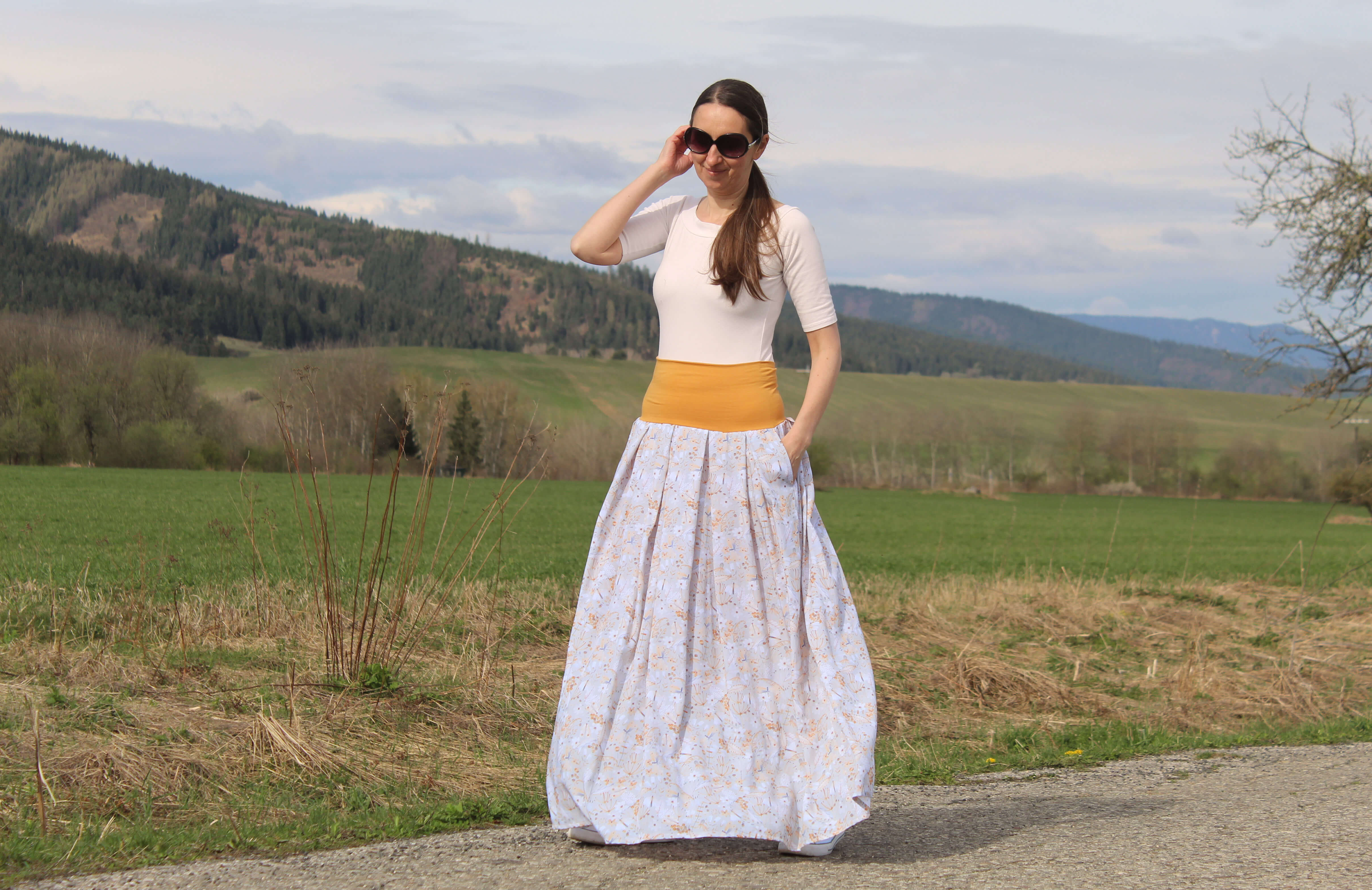 Viskózová sukňa šedo-horčicová