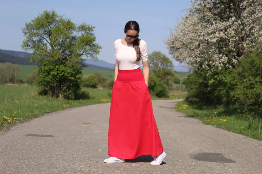 Ľanová sukňa červená