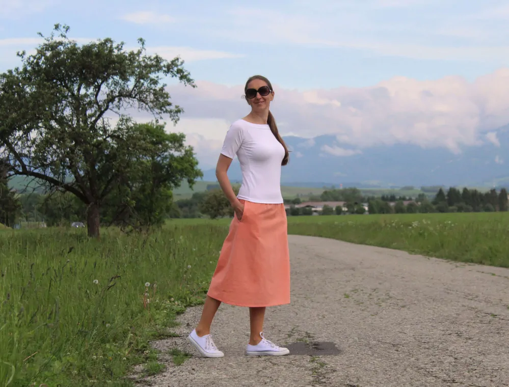 Ľanová sukňa broskyňová