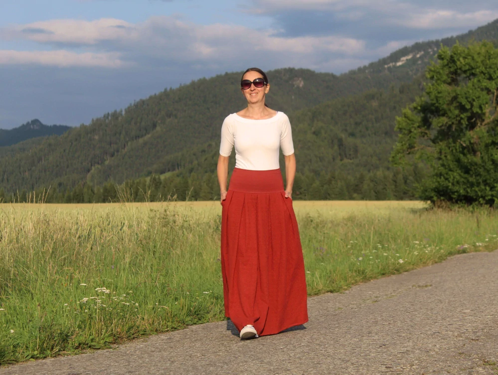 Mušelínová sukňa "tehlová madeira"