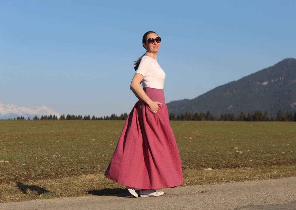 Mušelínová sukňa dlhá – staroružová madeira