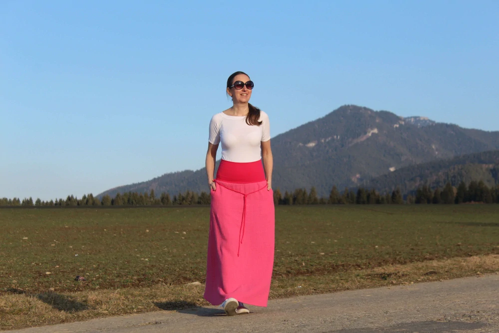 Mušelínová sukňa dlhá – ružová