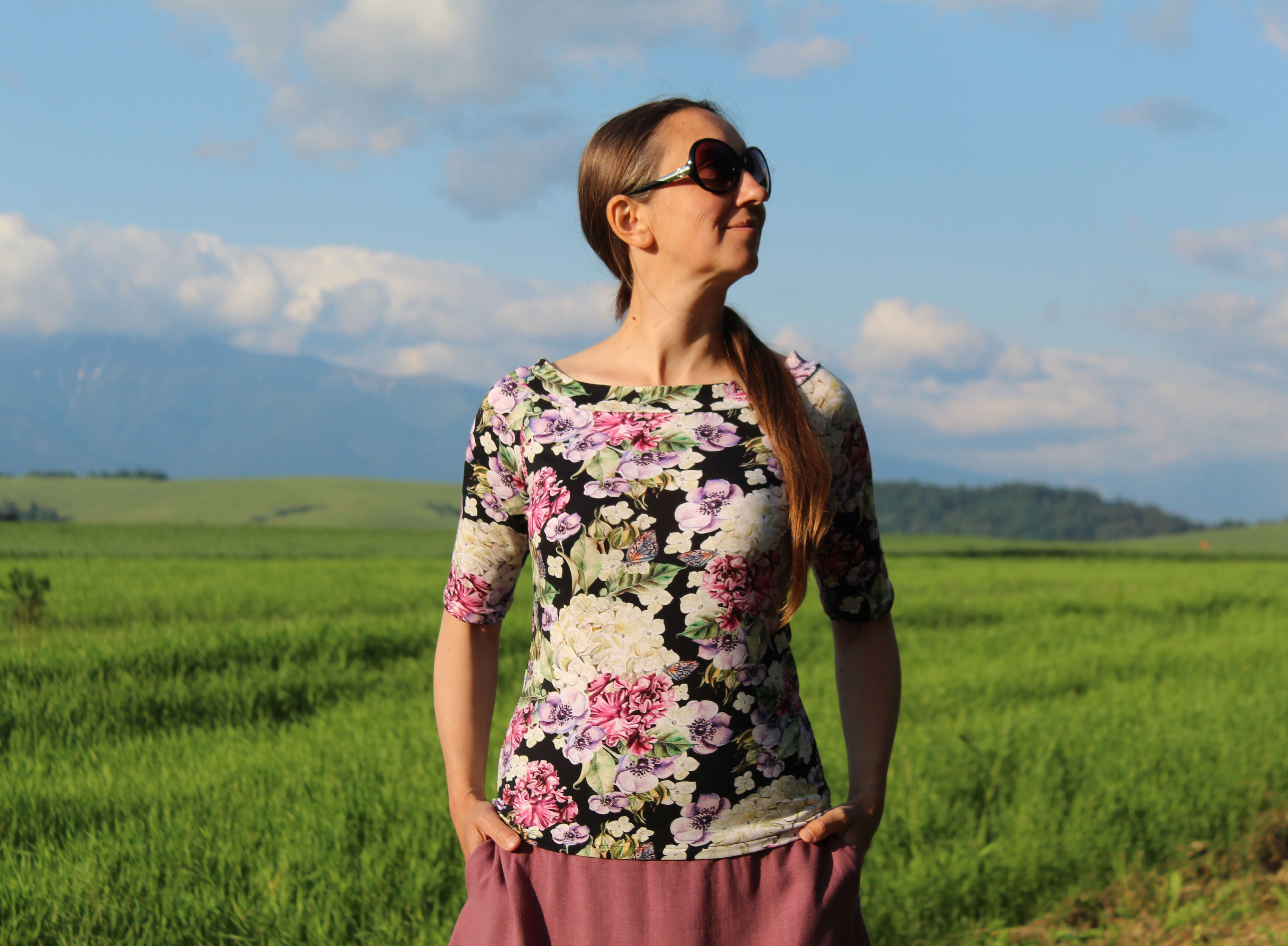 Tričko čierne s hortenziami