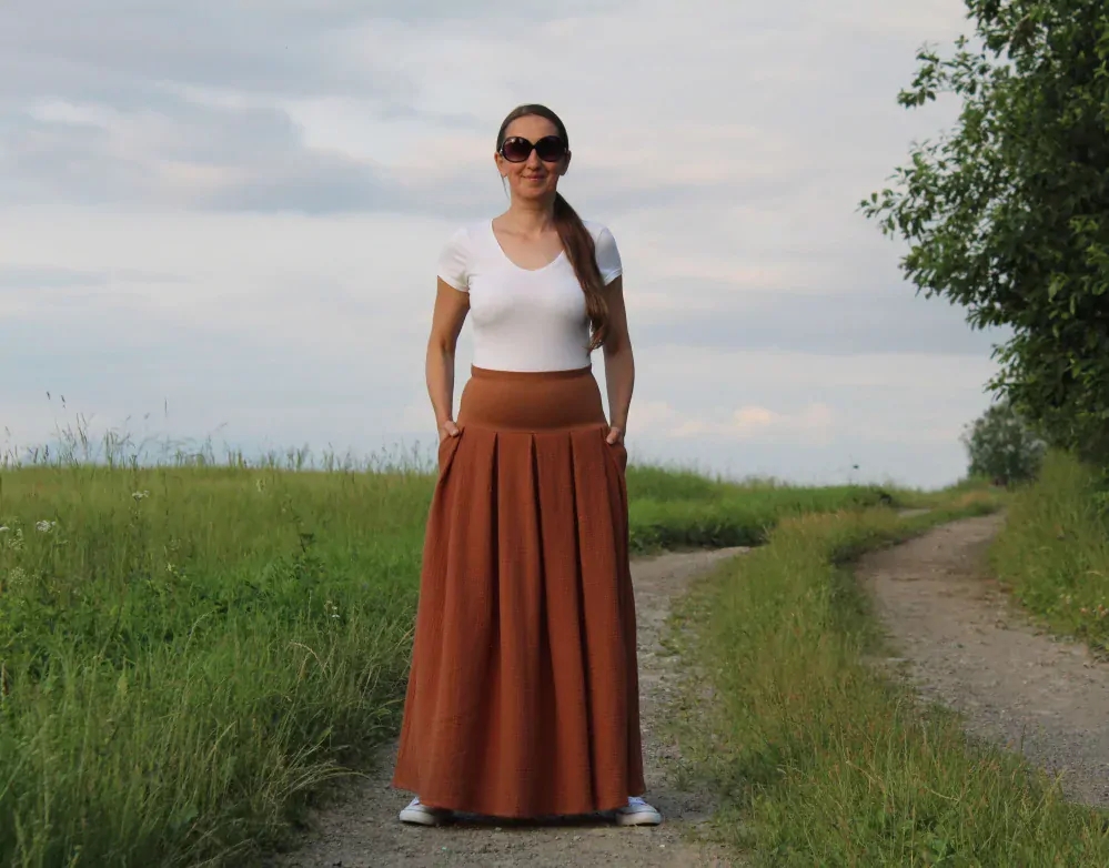 Mušelínová skladaná sukňa "koňak"