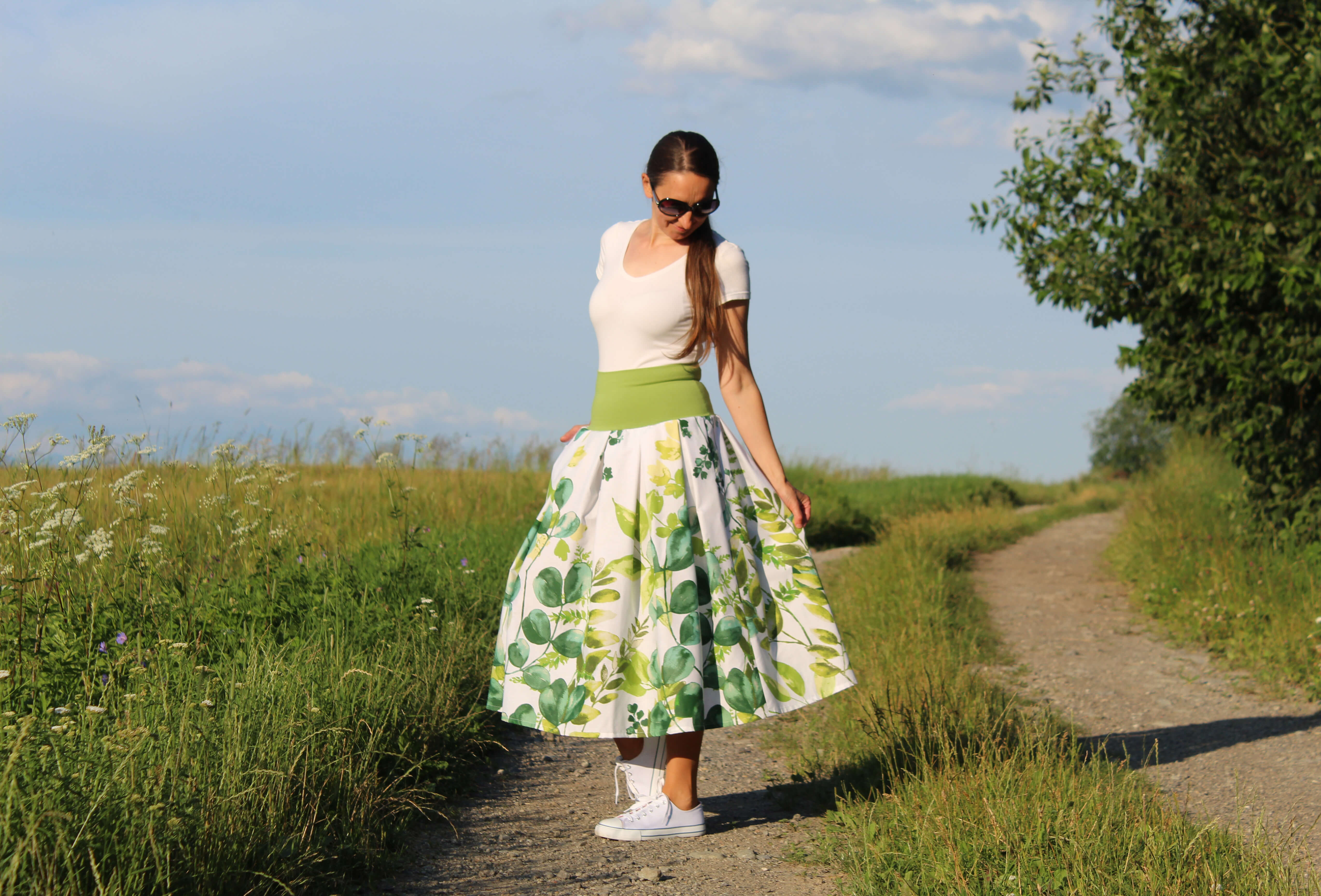 Bavlnená skladaná sukňa eukalyptus