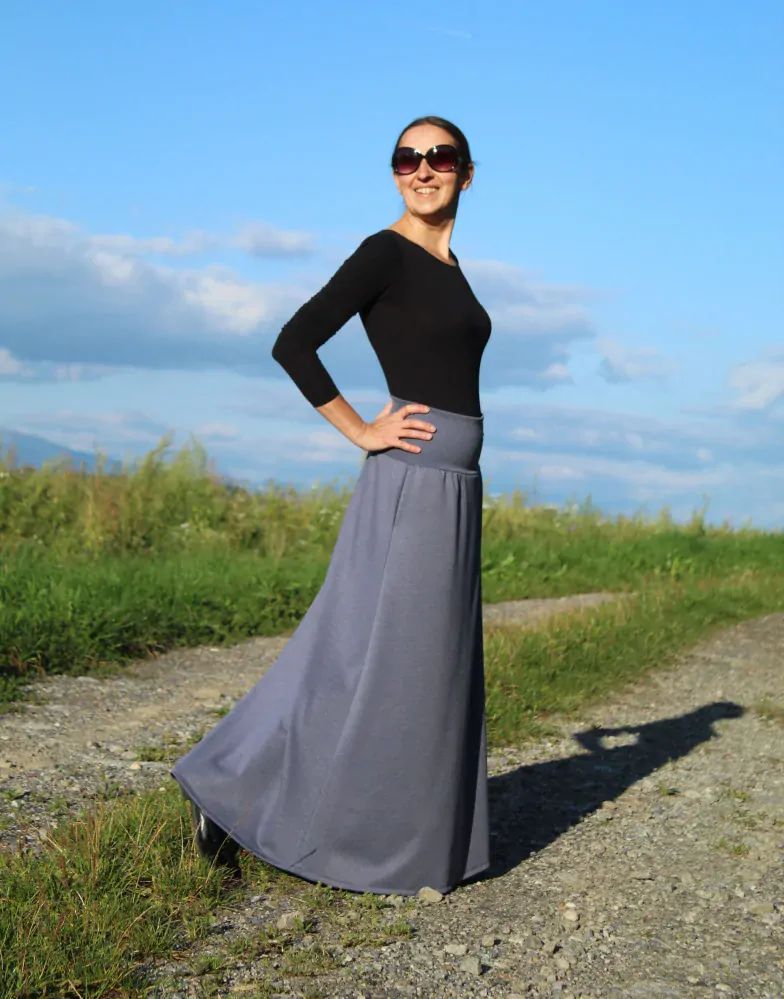 Úpletová sukňa šedomodrá - denim