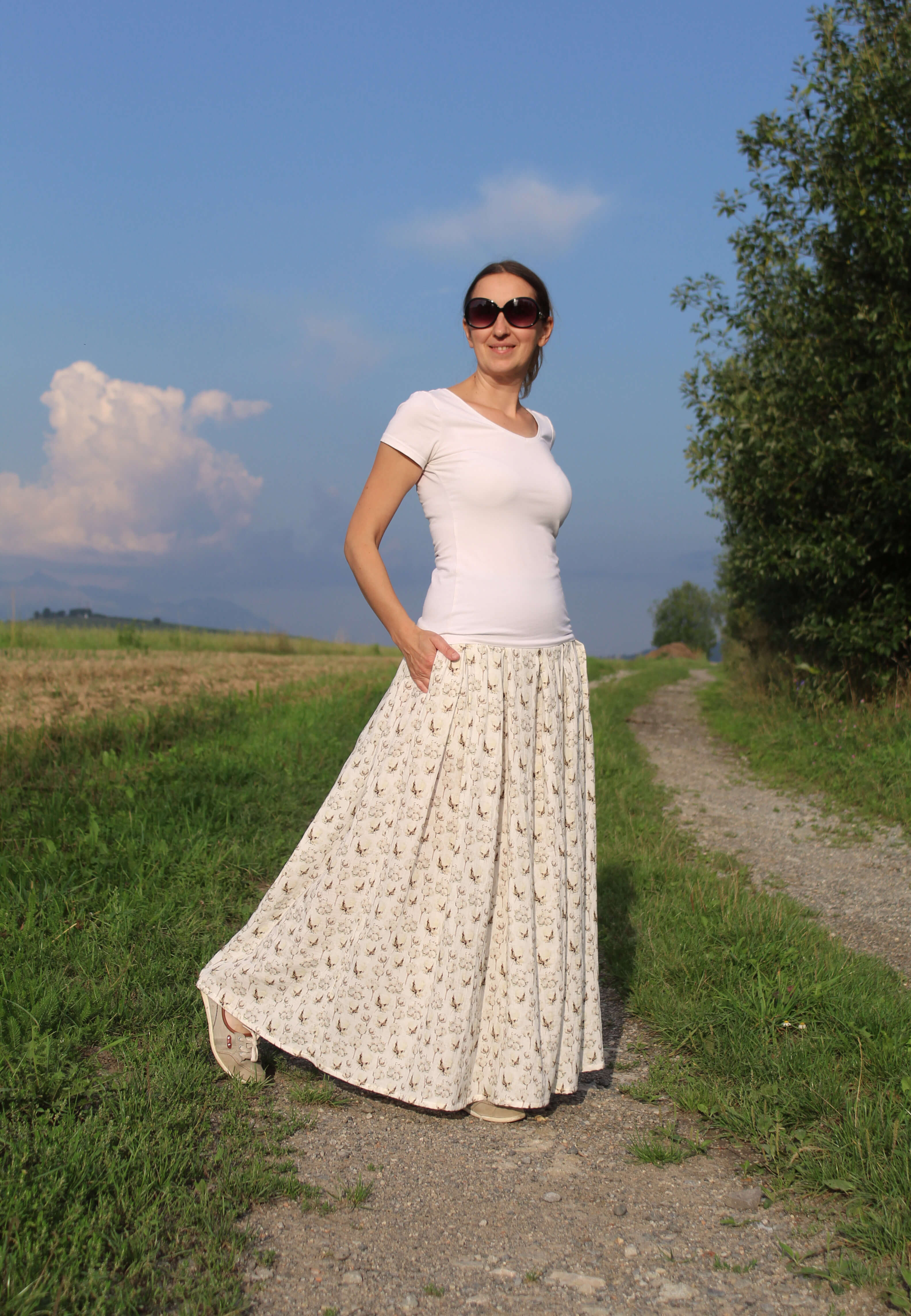 Mušelínová skladaná sukňa so vzorom bavlníka
