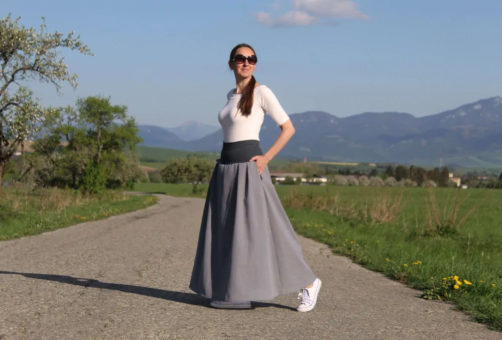 Ľanová sukňa šedá