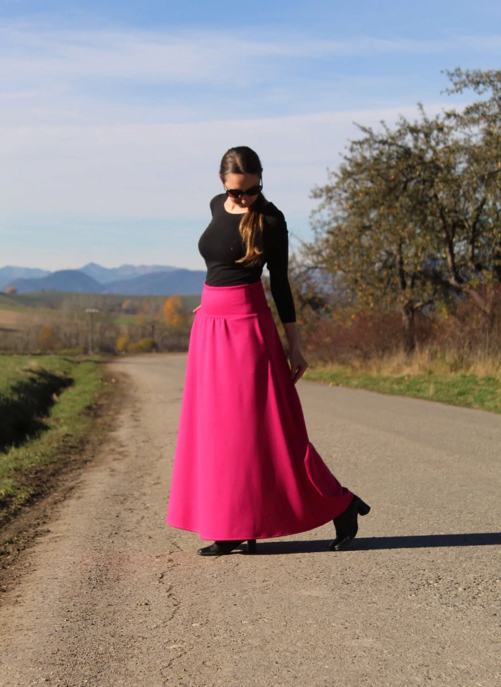 Úpletová sukňa cyklámenová