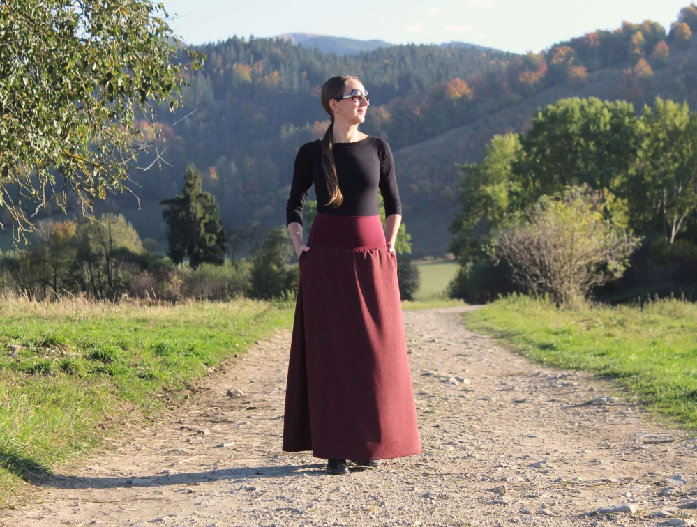 Dlhá sukňa "vínový melír"