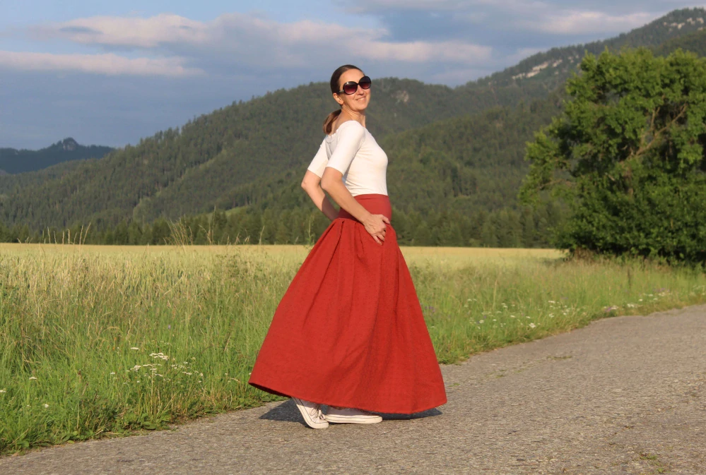 Mušelínová sukňa "tehlová madeira"