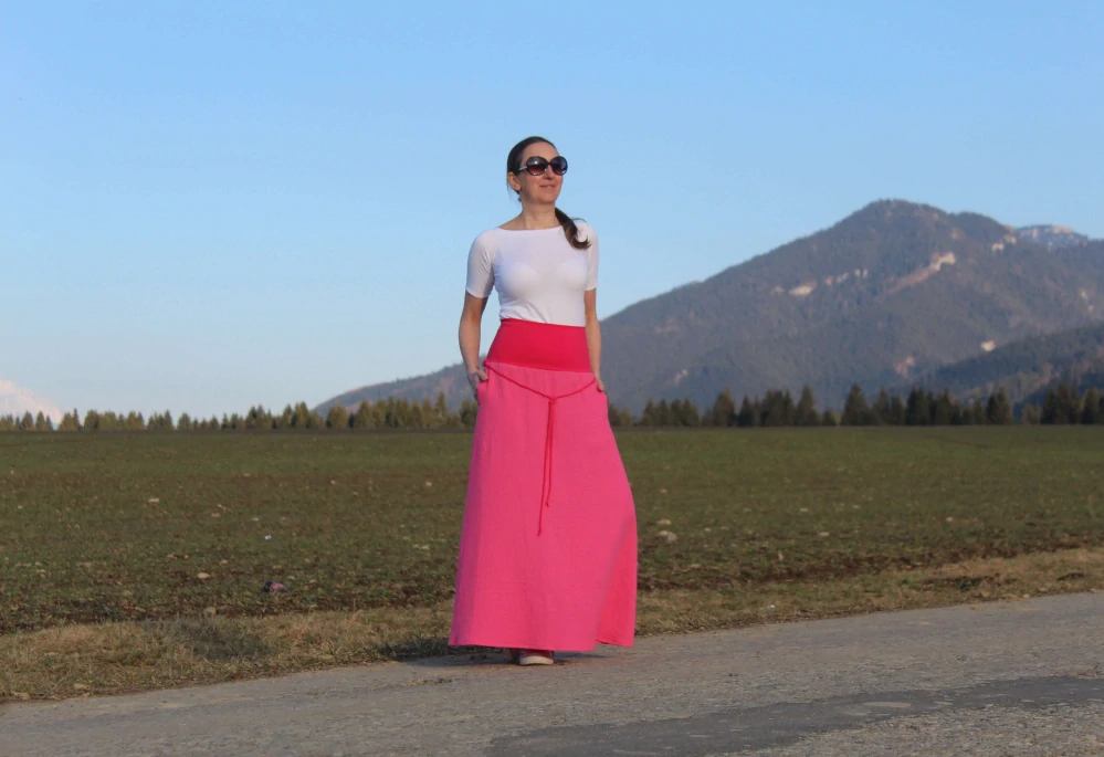 Mušelínová sukňa dlhá – ružová