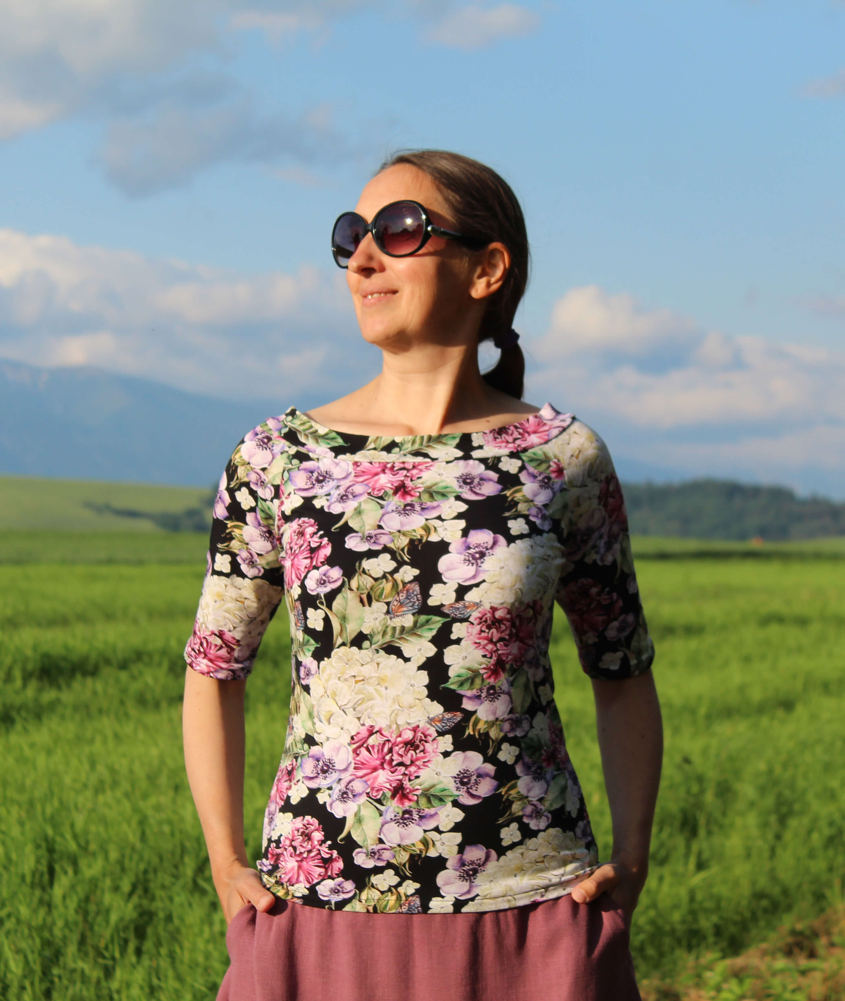 Tričko čierne s hortenziami