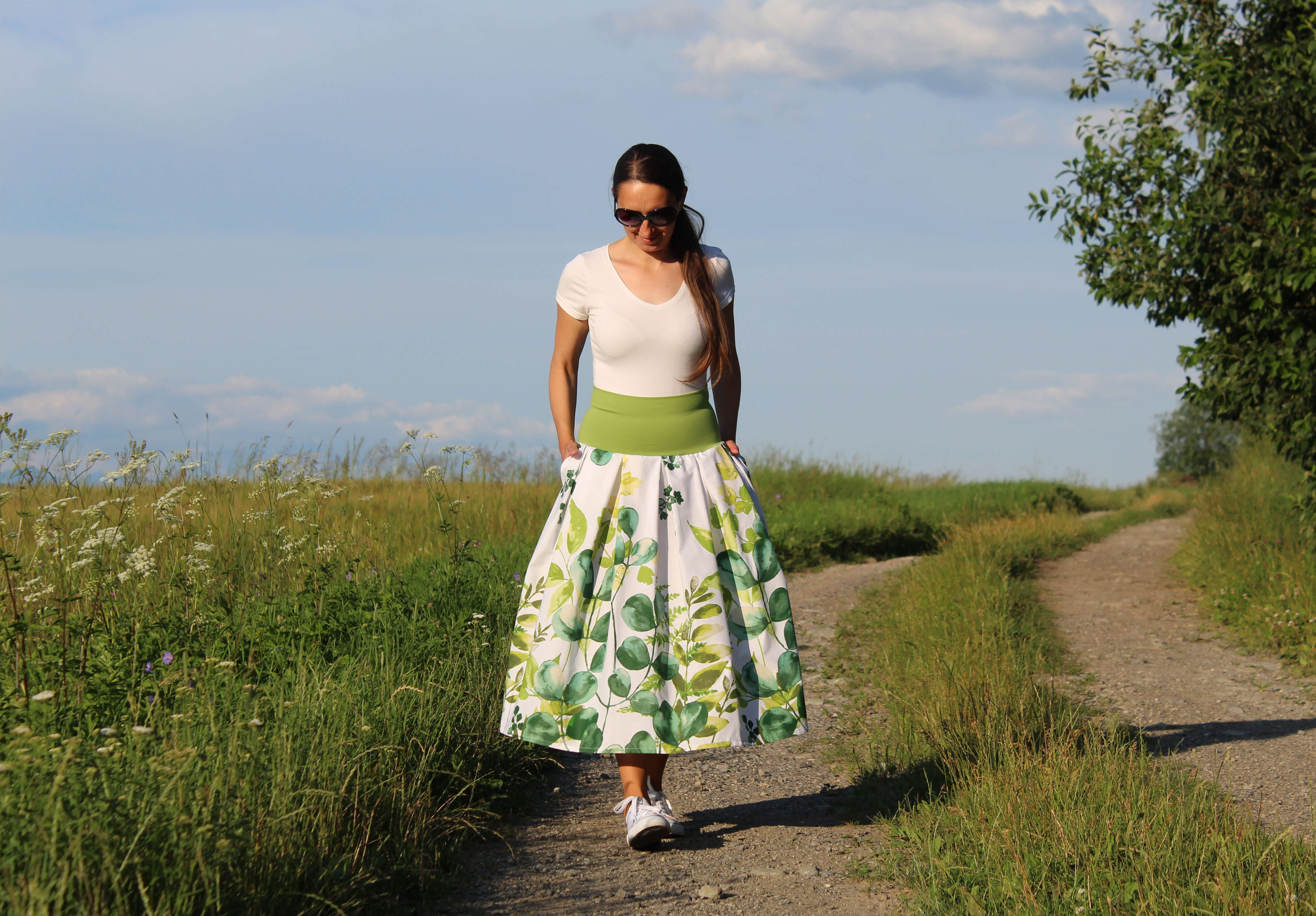 Bavlnená skladaná sukňa eukalyptus