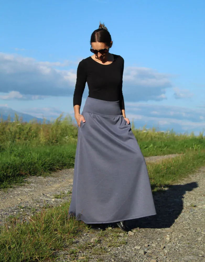 Úpletová sukňa šedomodrá - denim