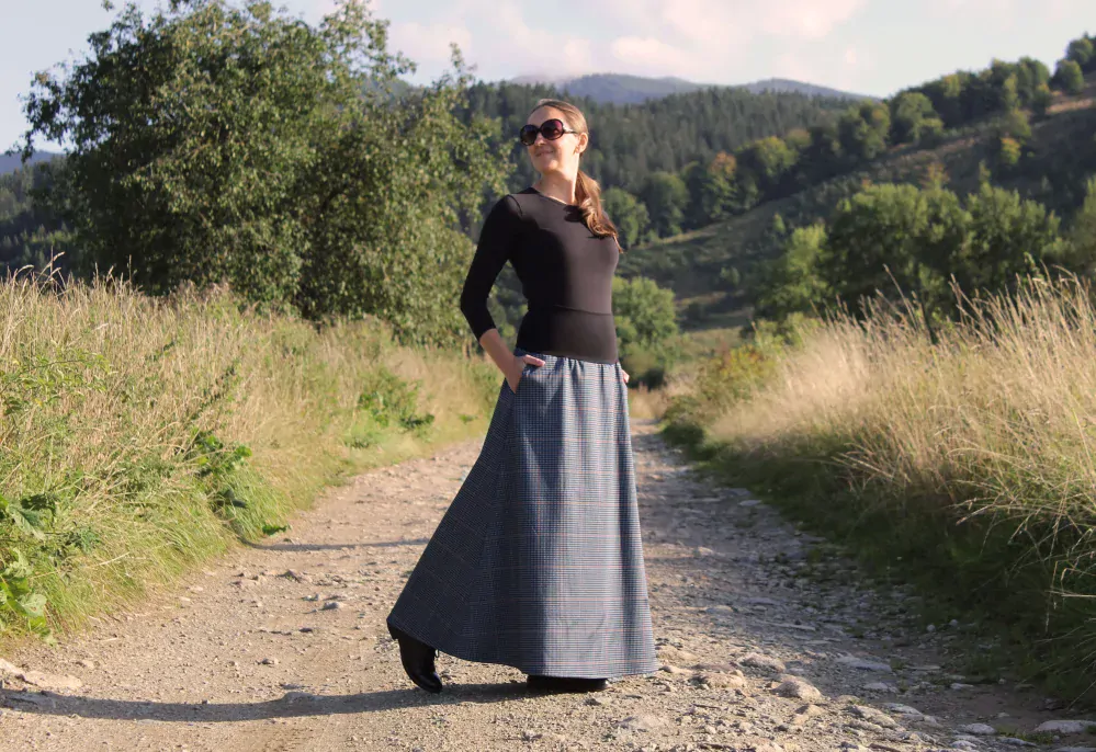 Dlhá sukňa šedomodrá