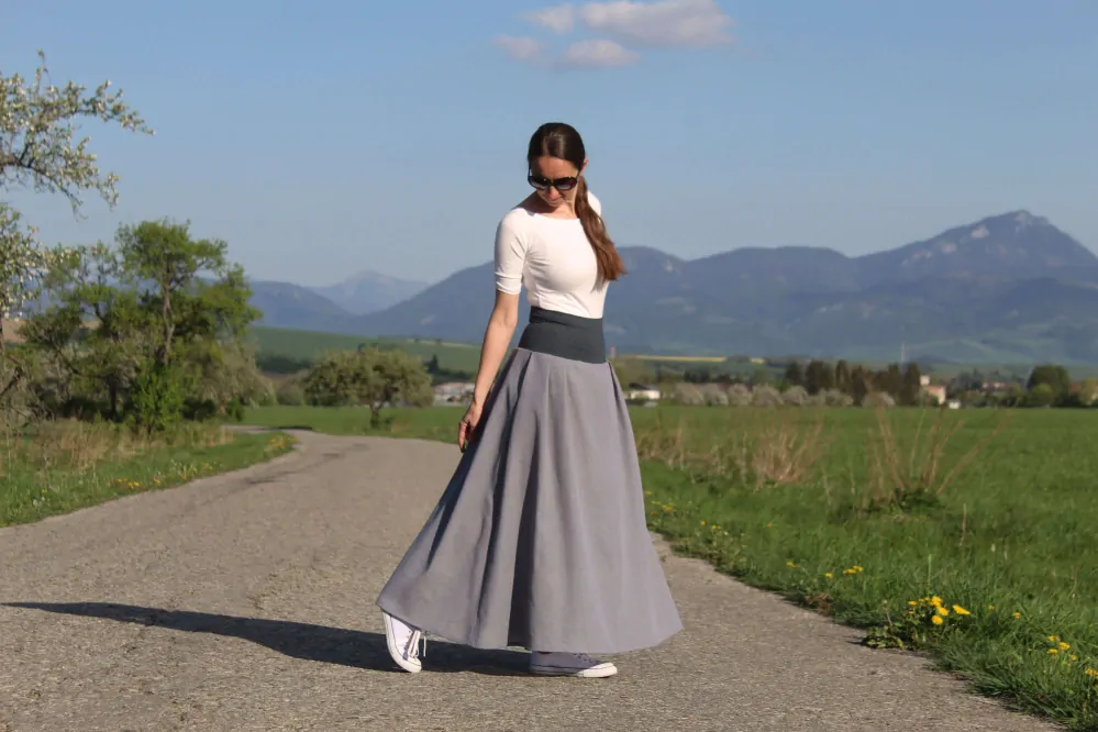 Ľanová sukňa šedá