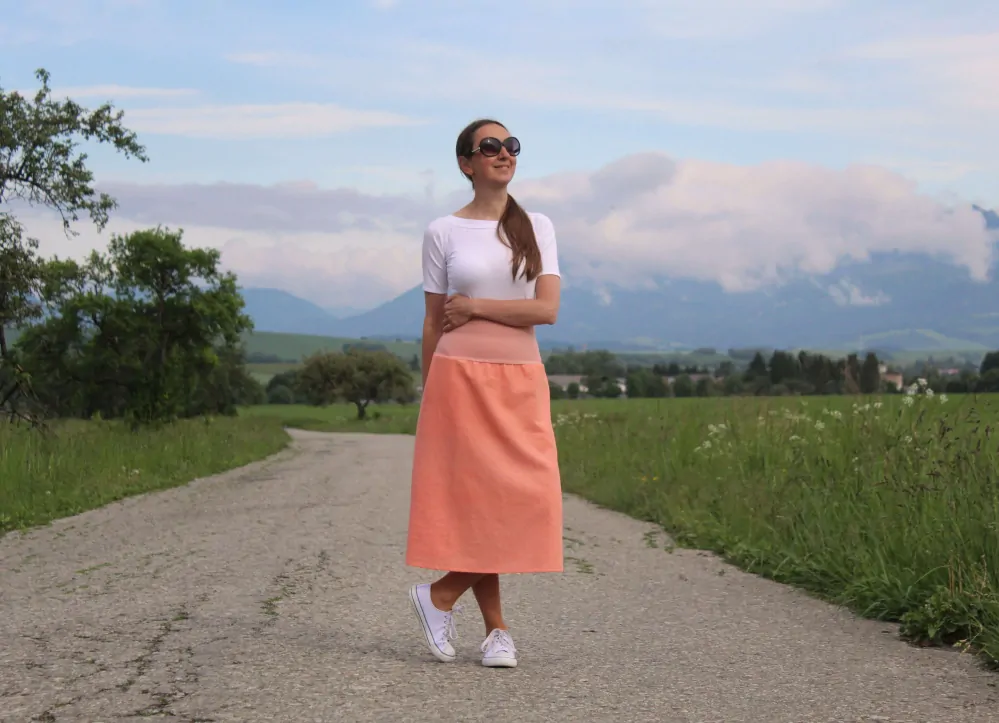 Ľanová sukňa broskyňová