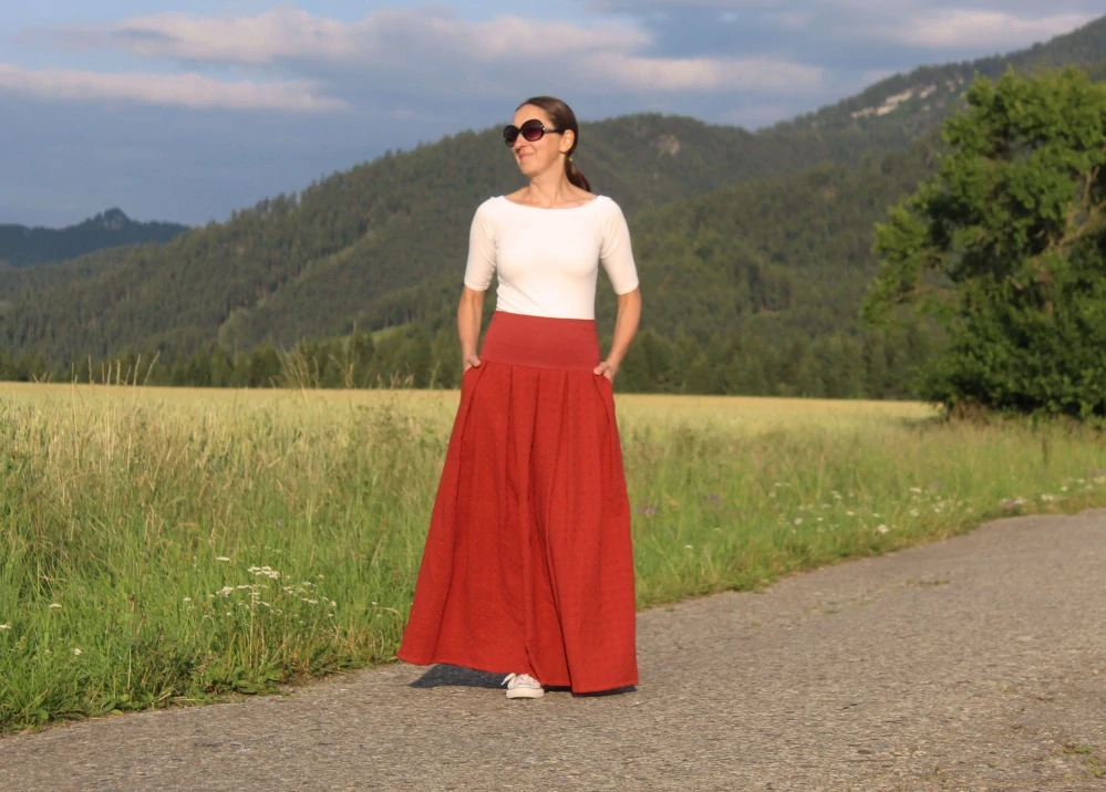 Mušelínová sukňa "tehlová madeira"