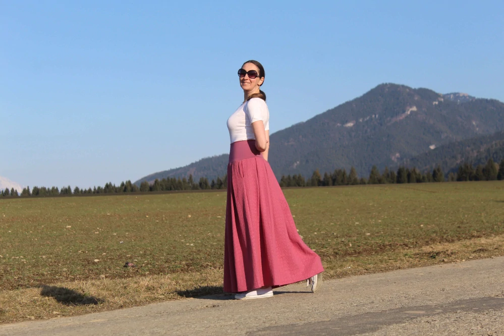 Mušelínová sukňa dlhá – staroružová madeira