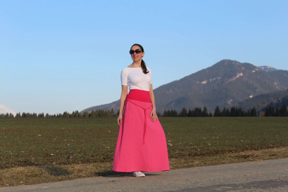 Mušelínová sukňa dlhá – ružová