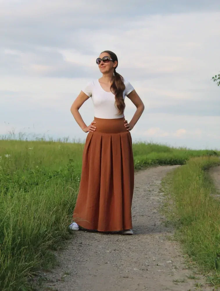 Mušelínová skladaná sukňa "koňak"
