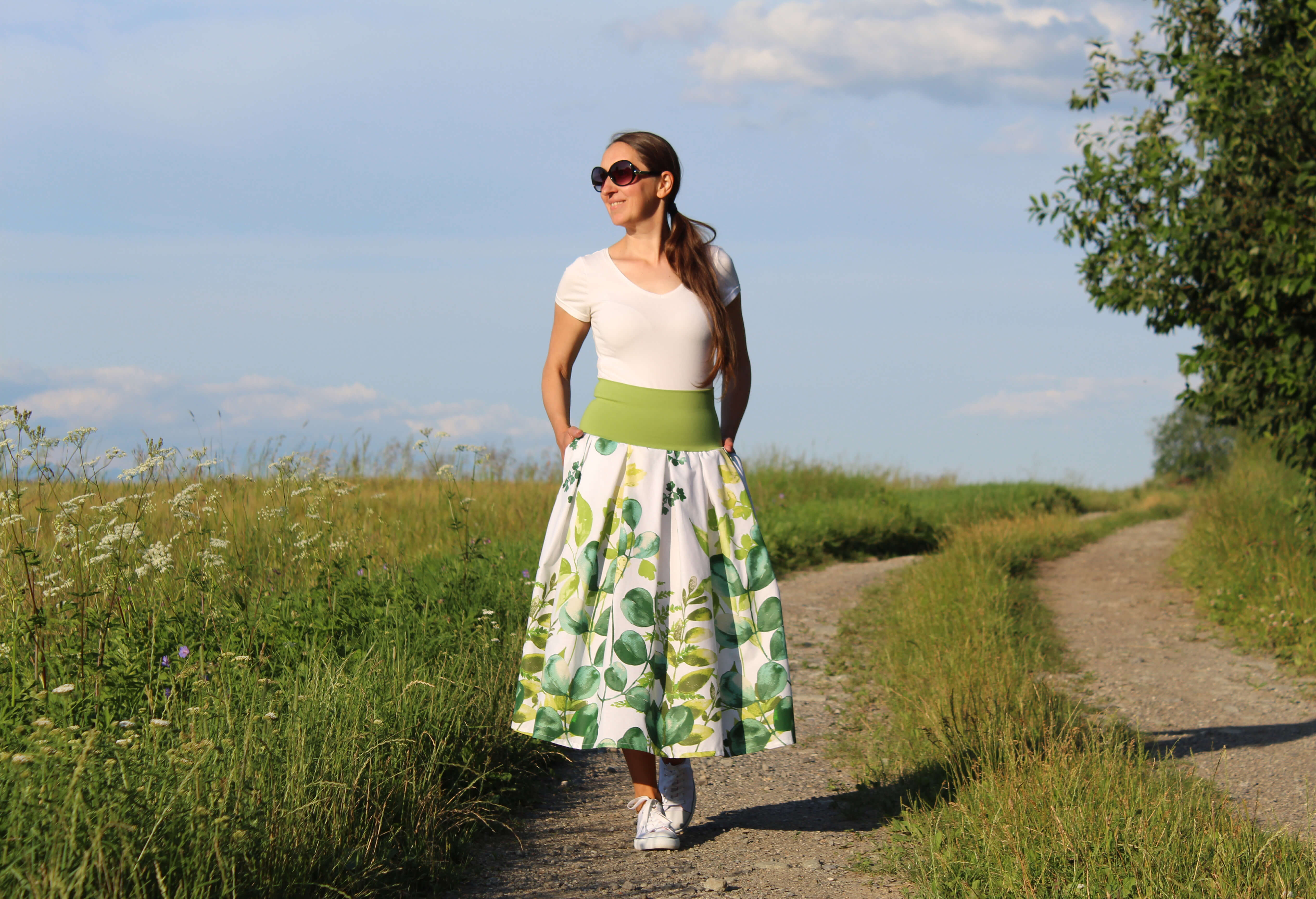 Bavlnená skladaná sukňa eukalyptus