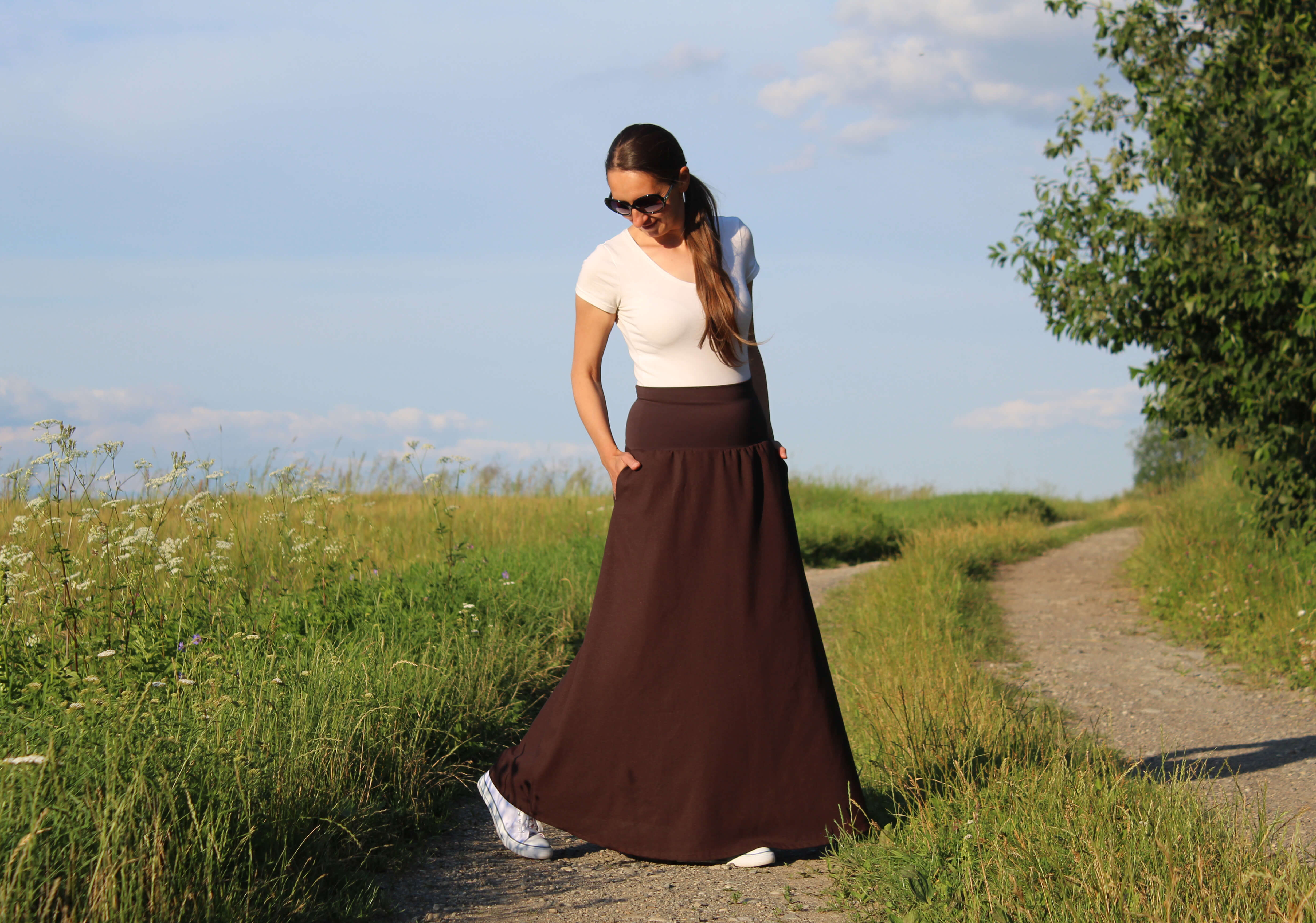 Ľanová sukňa hnedá