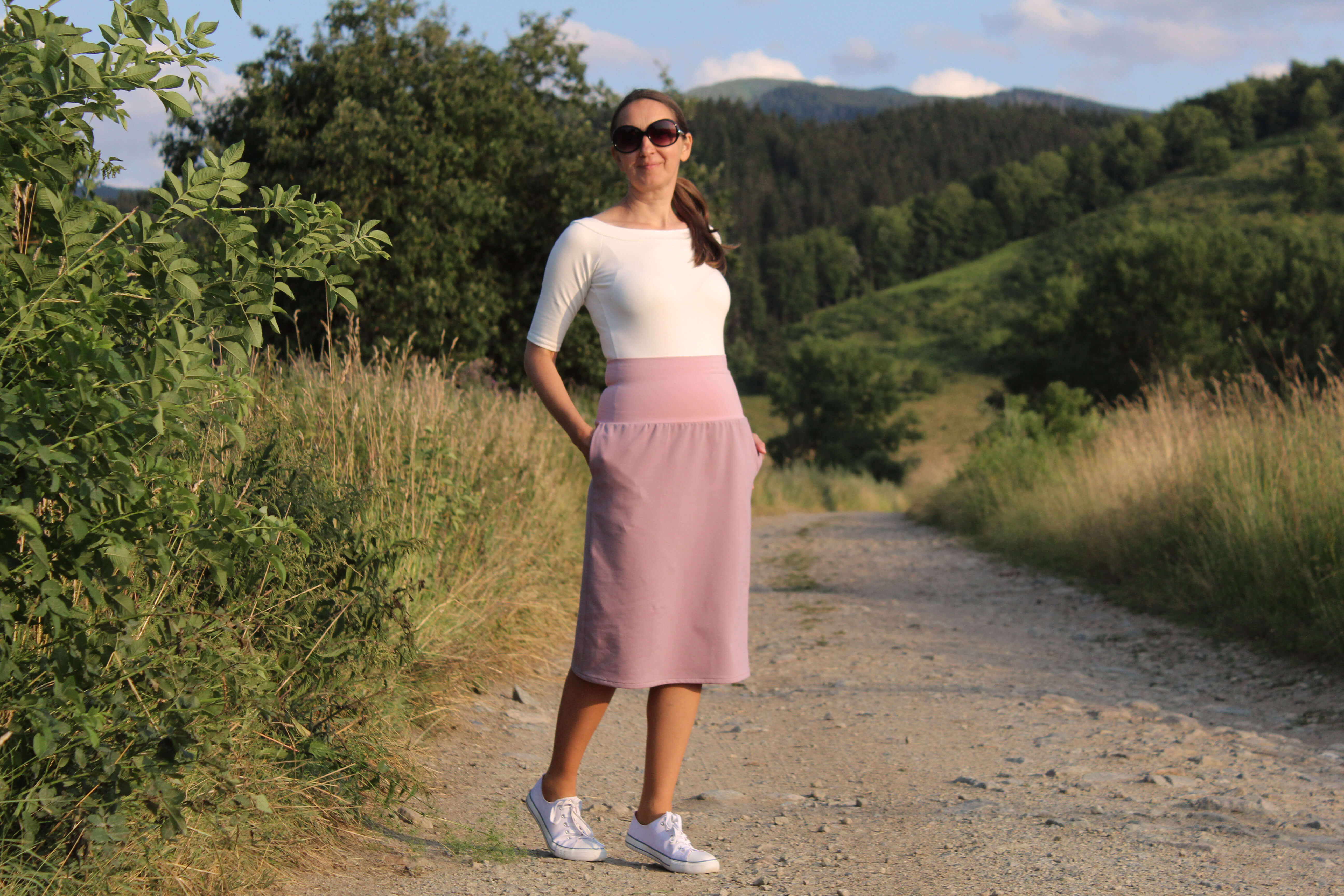 Trojštvrťová sukňa ružová