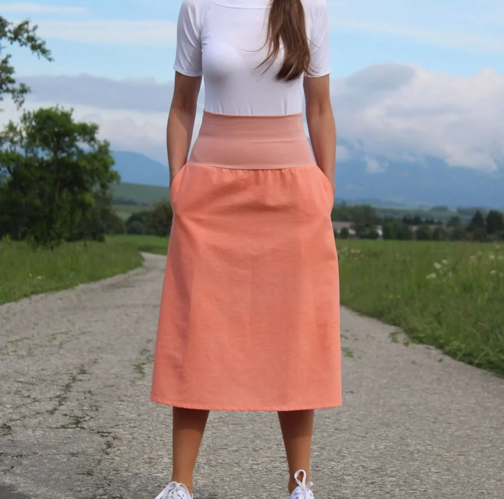 Ľanová sukňa broskyňová