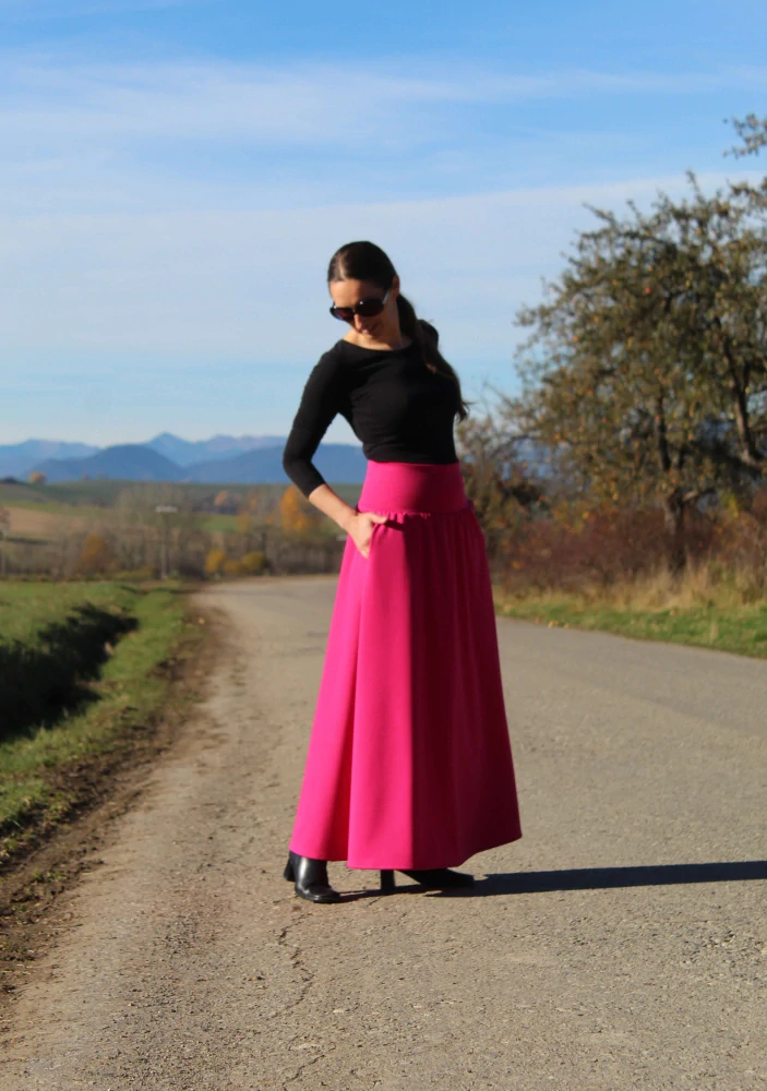 Úpletová sukňa cyklámenová